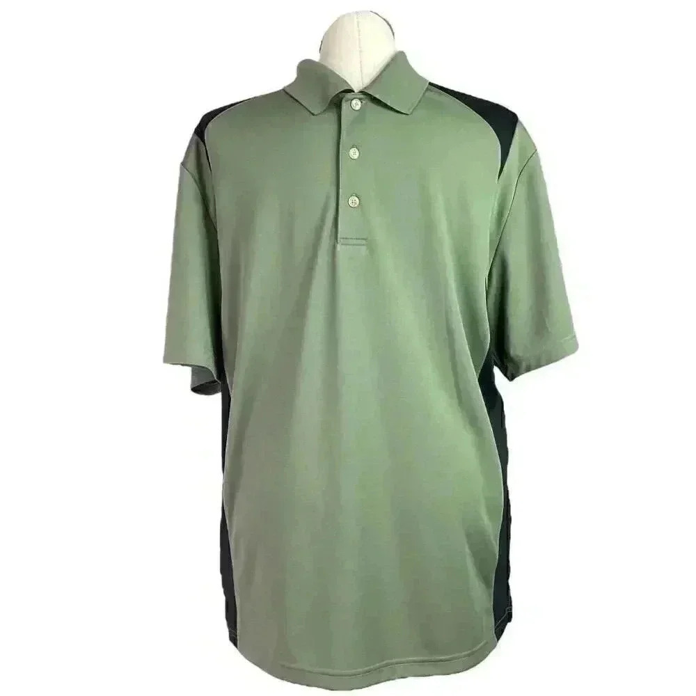Grand Slam Mens XL 3 Button Colorblock Polo Shirt Green Black Short Sleeve